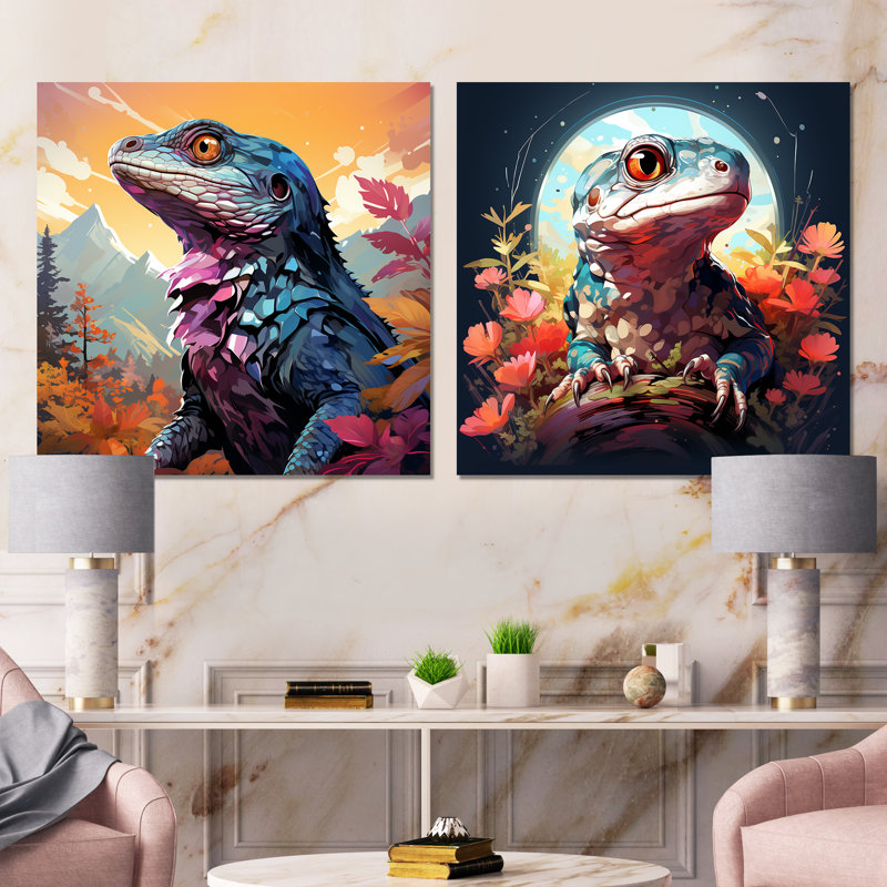 Salamander Reptile Portrait I - Reptile / Amphibian, lot de 2 impressions carrées, H 16 po x l 32 po