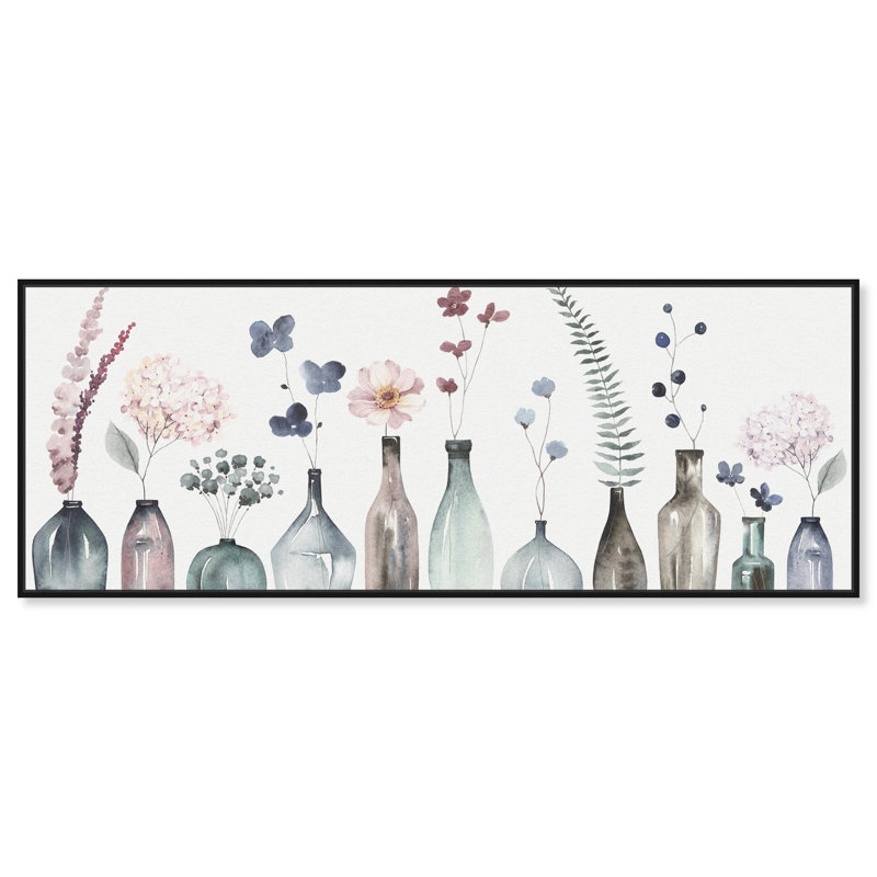 Art mural sur toile Perfect Indigo Florals par Art Remedy, H 21 po x l 55 po, Cadre flottant noir