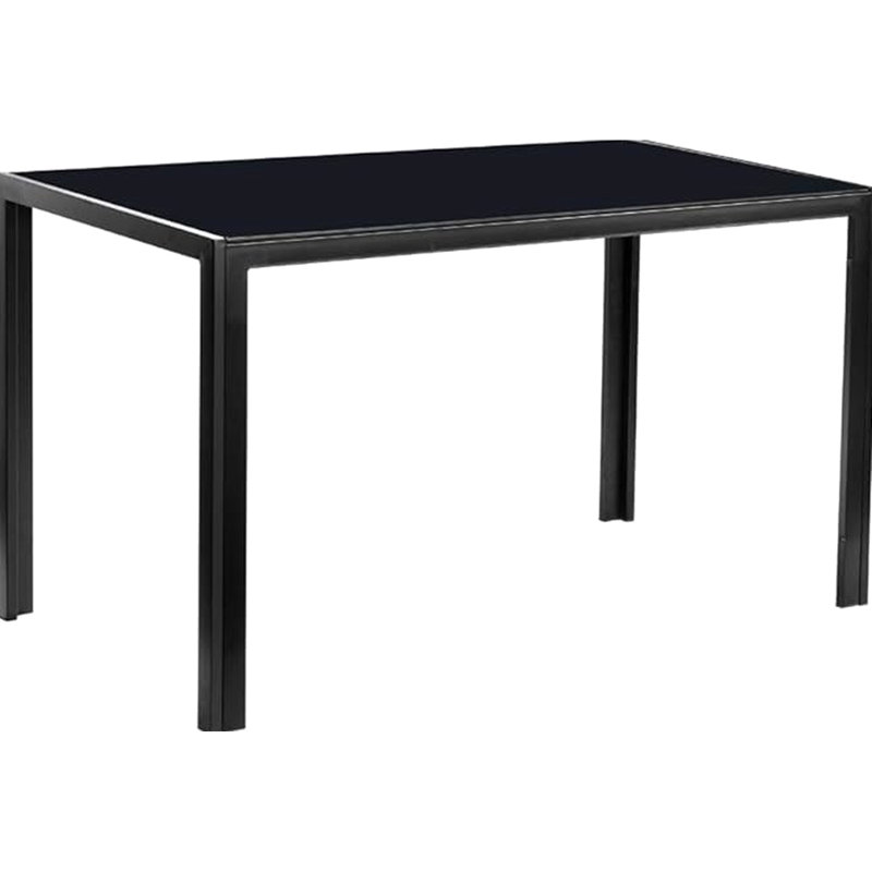 Mobilier de salle à manger avec cadre en métal noir - plateau de table en verre, pouvant accueillir 4