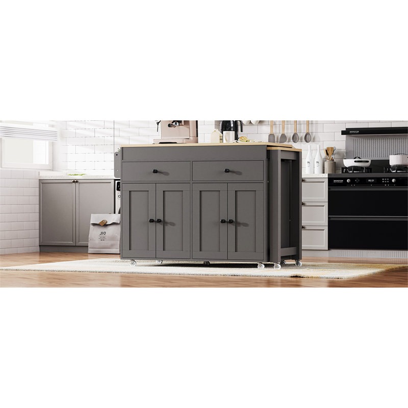 Versatile Kitchen Island and Extendable Dining Table Combo, Grey