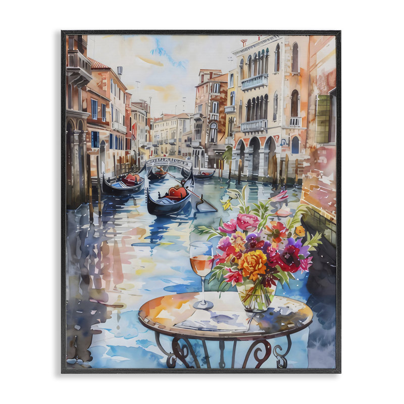 Giclée encadrée «Quiet Canal City View», conception par LSR Creative Studio, H 14 po x l 11 po, Giclée encadrée noir minuit