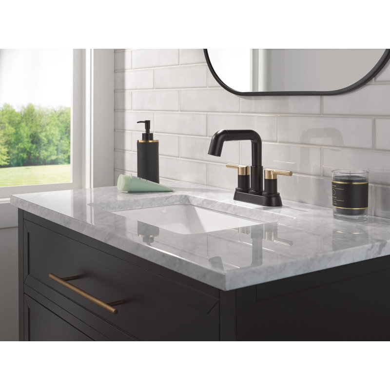 Nicoli Pull-Down Centerset Bathroom Faucet, Pull Out Sprayer Bathroom Sink Faucet, Matte Black/Champagne Bronze
