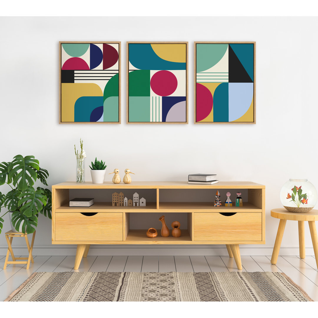 MCM Pattern 07 08 and 09 by Rachel Lee 3 Birdies Studio Framed Canvas Wall Art Set Corrigan Studio®