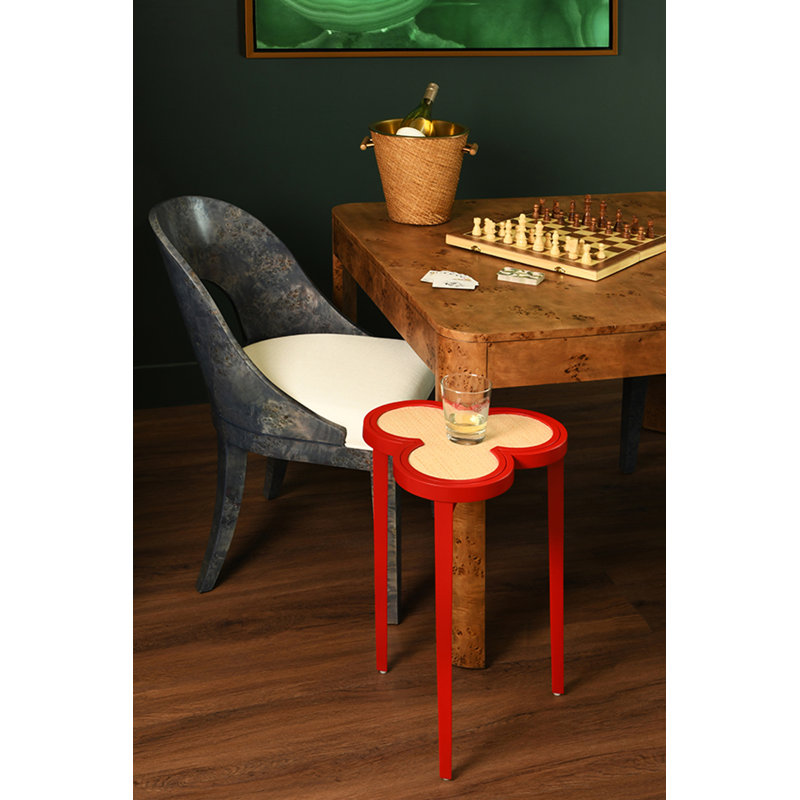 Clover Cigar Table With Reversible Lacquer And Natural Grasscloth Top In Matte Green Lacquer, Matte Dark Green