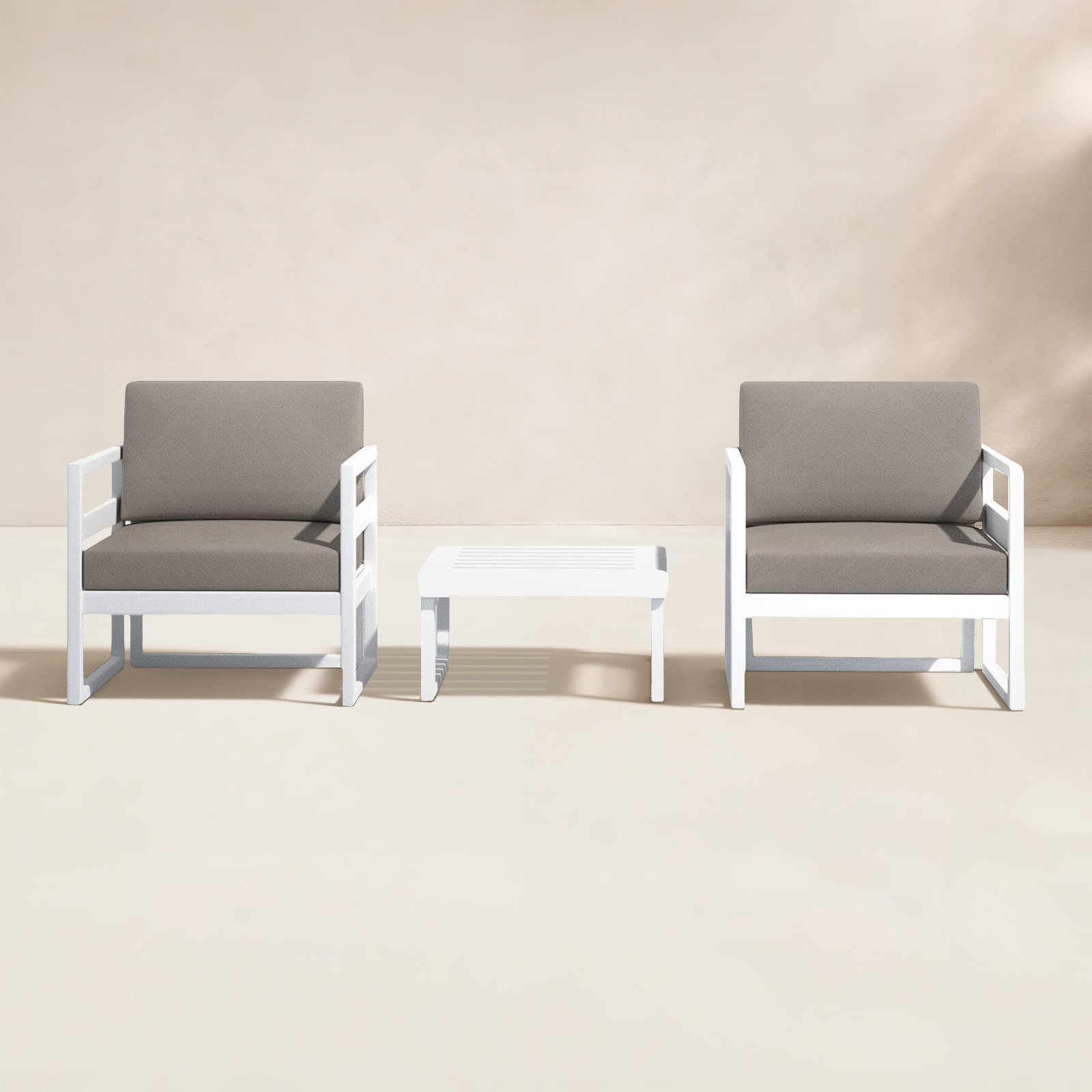 Kalani 2 - Person Patio Conversation Set with Sunbrella® Cushions, Taupe, White