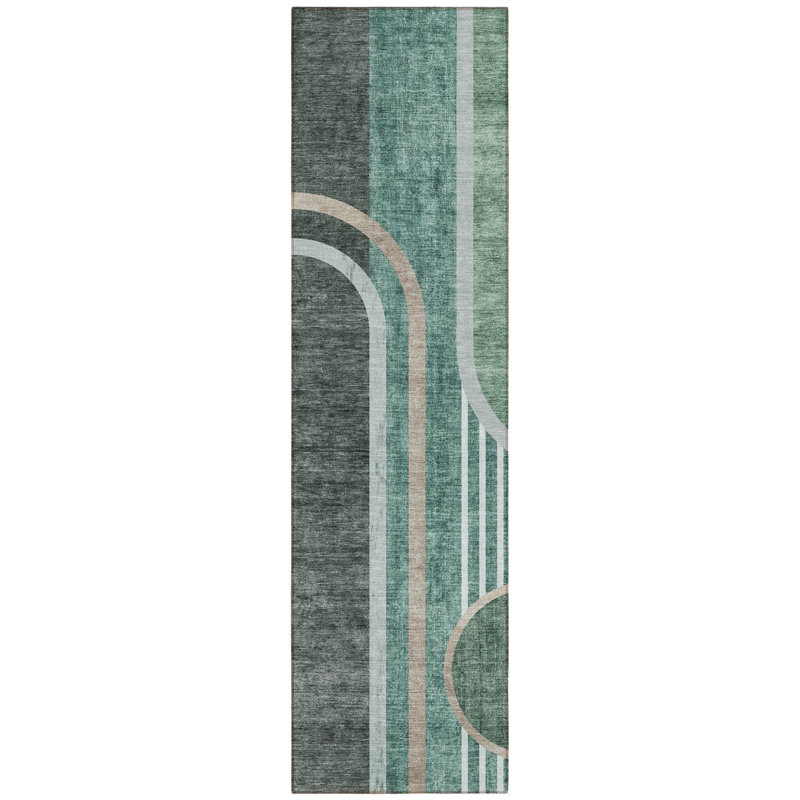 Tapis de couloir d'extérieur noir et vert 8 po