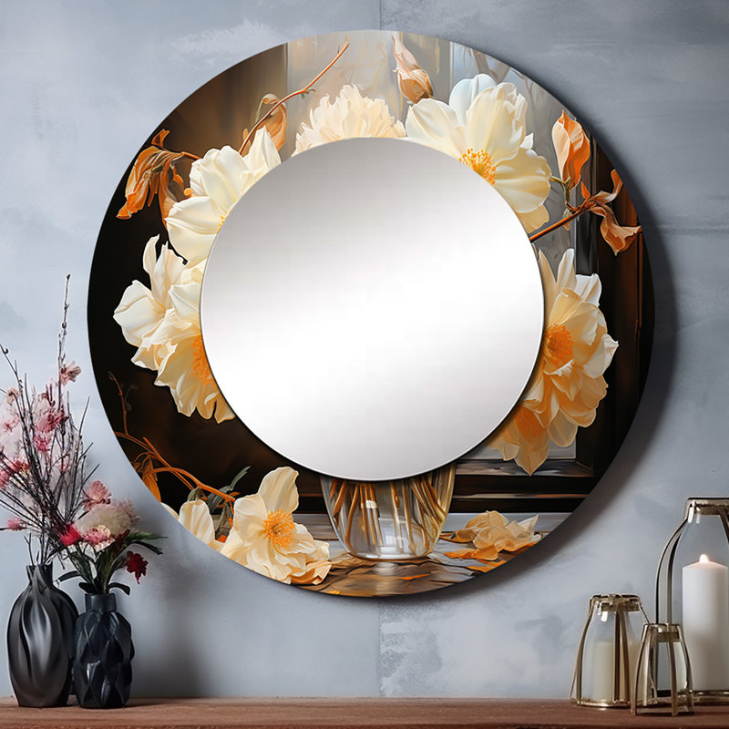 White Affodils Romantic Impression II - jonquilles, miroir mural décoratif traditionnel, 29 po x 29 po
