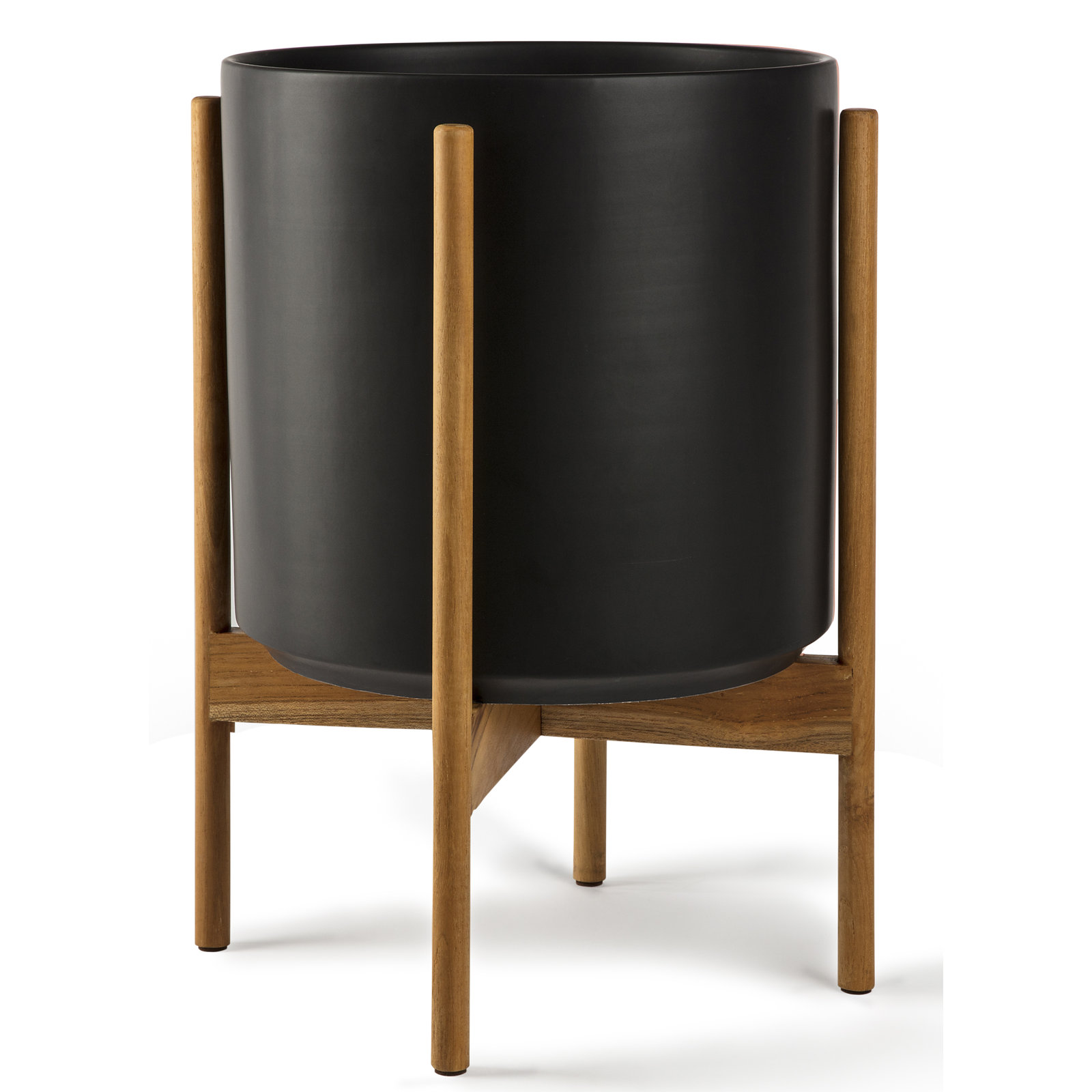 Riverside Handmade Ceramic Pot Planter, Black/Teak, 20.25" H x 17.5" W x 17.5" D
