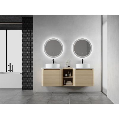 Meuble-lavabo mural 60 po avec lavabo d'art en céramique et 1 tablette de rangement, porte à fermeture en douceur, emballage KD, contreplaqué