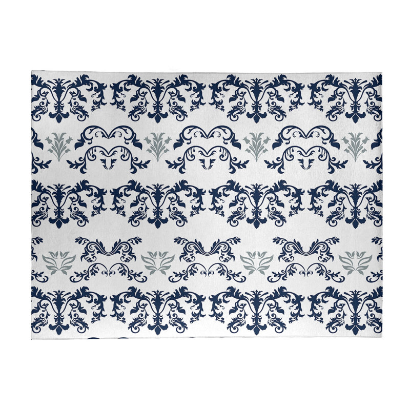 Tapis blanc / noir Damask, Rectangle 8 pi x 10 pi