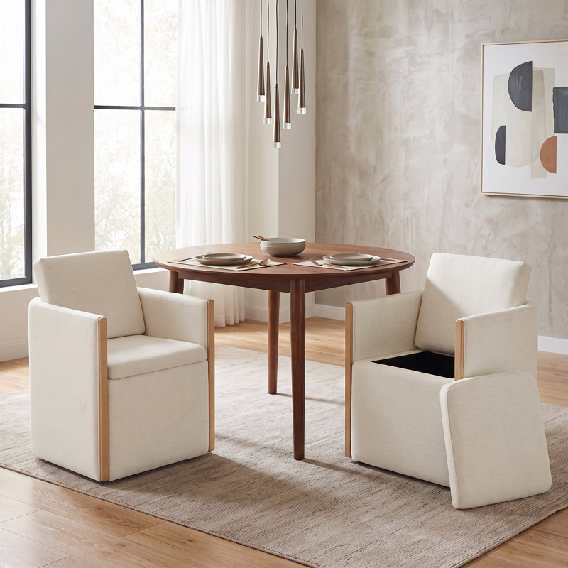 Chaises de salle à manger rembourrées avec roulettes, Blanc, crème