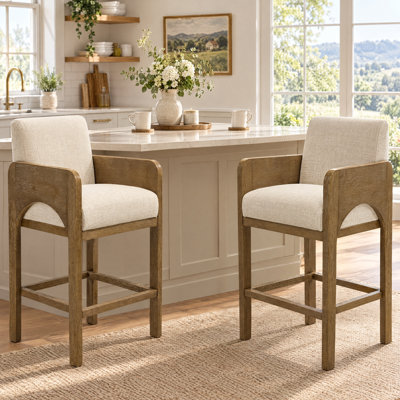 Tabouret de comptoir rembourré avec structure en bois massif, tabouret de bar à hauteur de barre en forme d'arche pour cuisine / salle à manger / restaurant