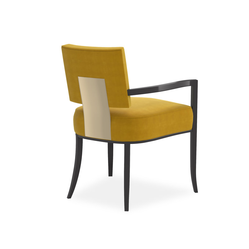 Caracole Classic Upholstered Arm Chair, Yellow, Black/Gold