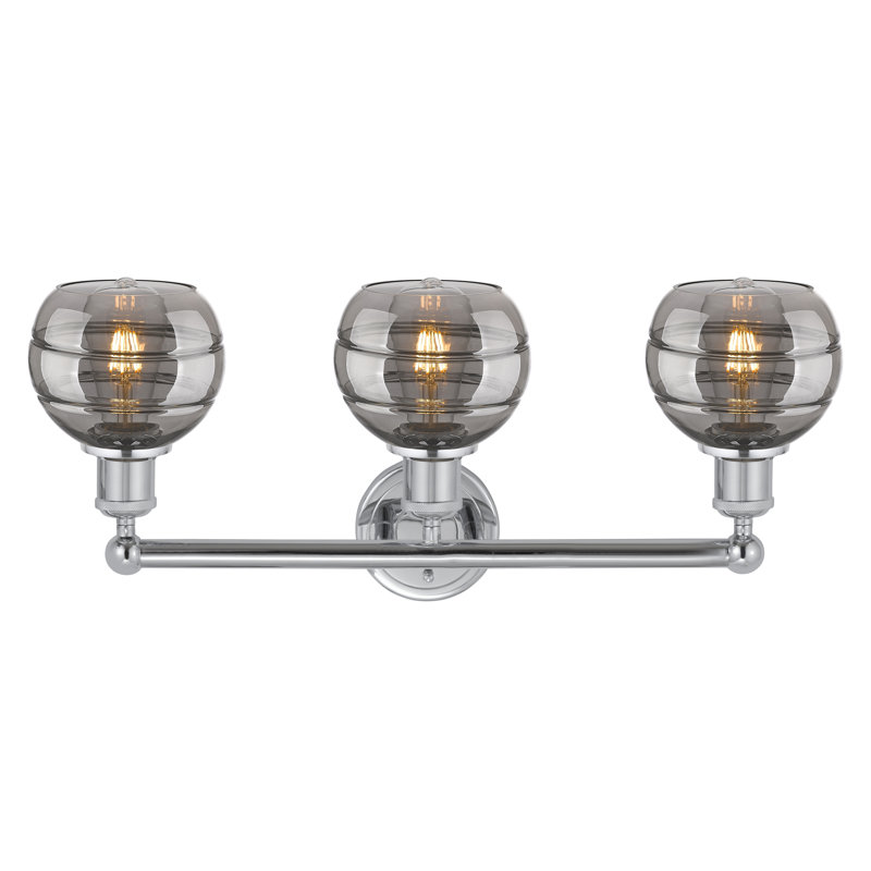 Éclairage pour meuble-lavabo 3 lumières Natick, Chrome poli, Gris fumée clair
