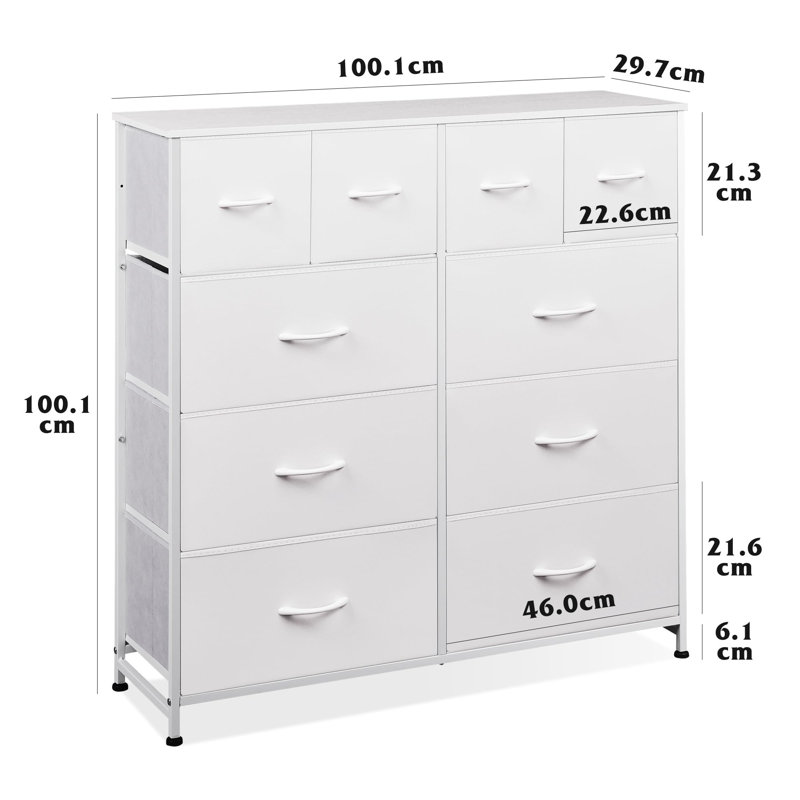 100 cm W Chest of 10 Drawers, White