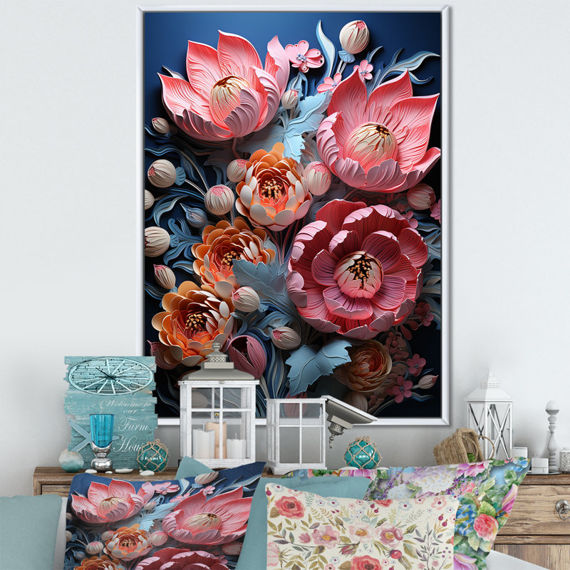 Tulipes néon, collage sur toile, H 44 po x l 34 po x P 1,5 po, Cadre flottant blanc