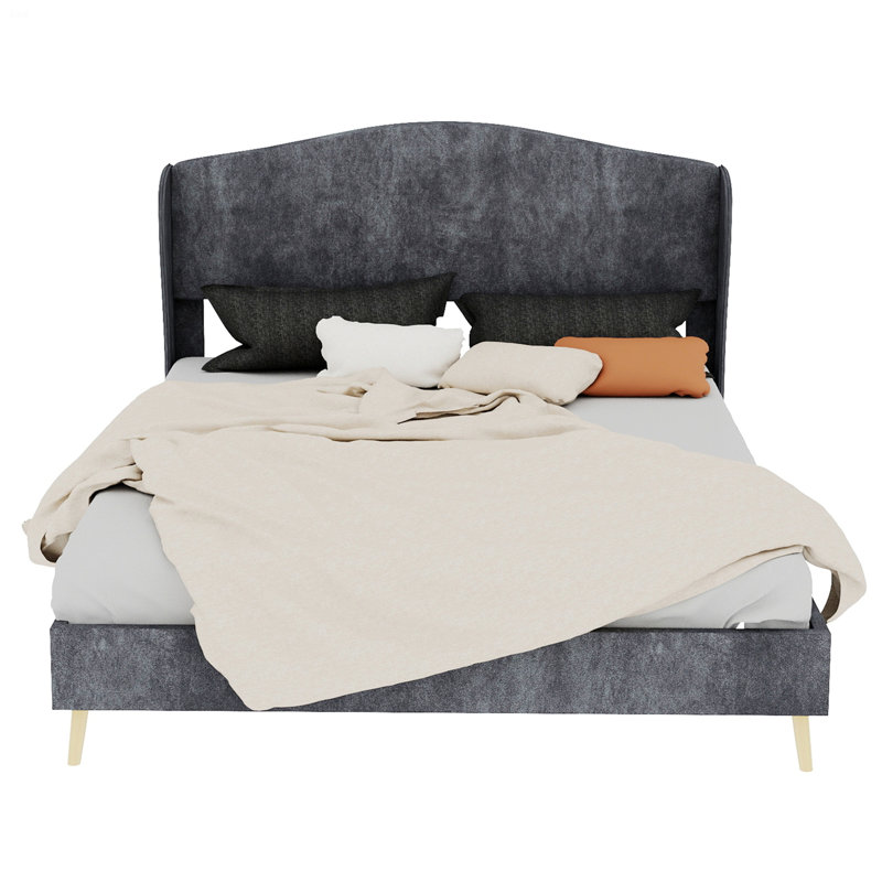 Upholstered Bed For Bedroom, Gray, Grand lit