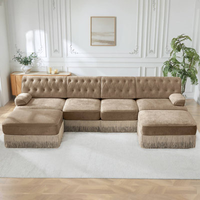 135" Chesterfield U-Shaped Sectional With 2Pcs Ottoman