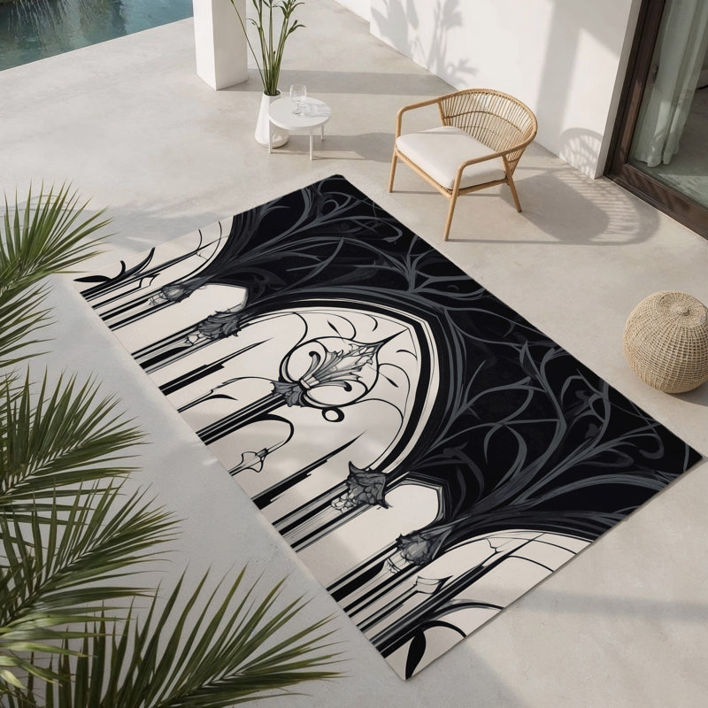 Tapis intérieur et extérieur Midnight Wreath, Rectangulaire 8 pi x 10 pi