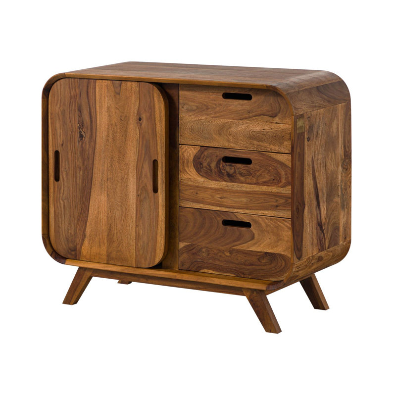 90cm Solid Wood Sideboard, Light Brown