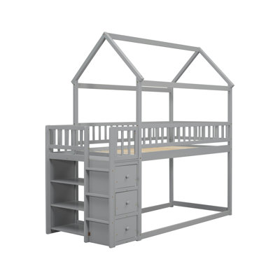 HOUSE BUNK BED WITH SHELVES AND DRAWERS