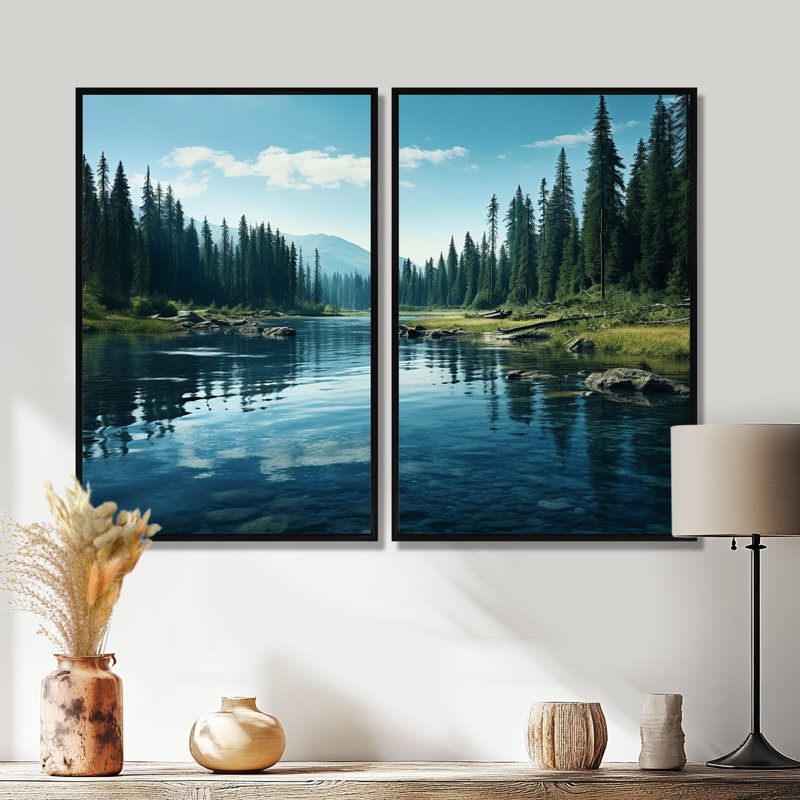 «Green River Waters Reflection II - Large Lake», impressions sur toile, Black, 36" H x 48" W, Impression encadrée flottante