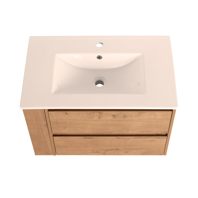 Meuble-lavabo mural 30 po avec lavabo en céramique 2 tiroirs
