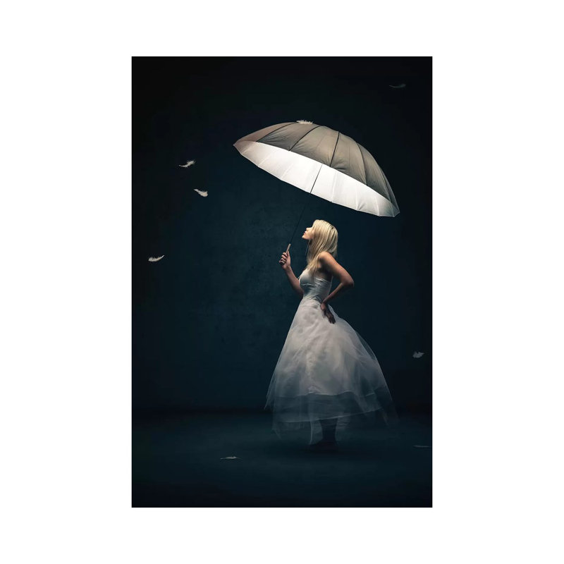 «Girl with Umbrella and Feathers» par Johan Swanepoel - photographie sur toile tendue, H 12 po x l 8 po x P 0,75 po