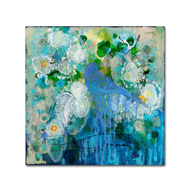 Abstract Bluebird and White Flowers Canvas Art