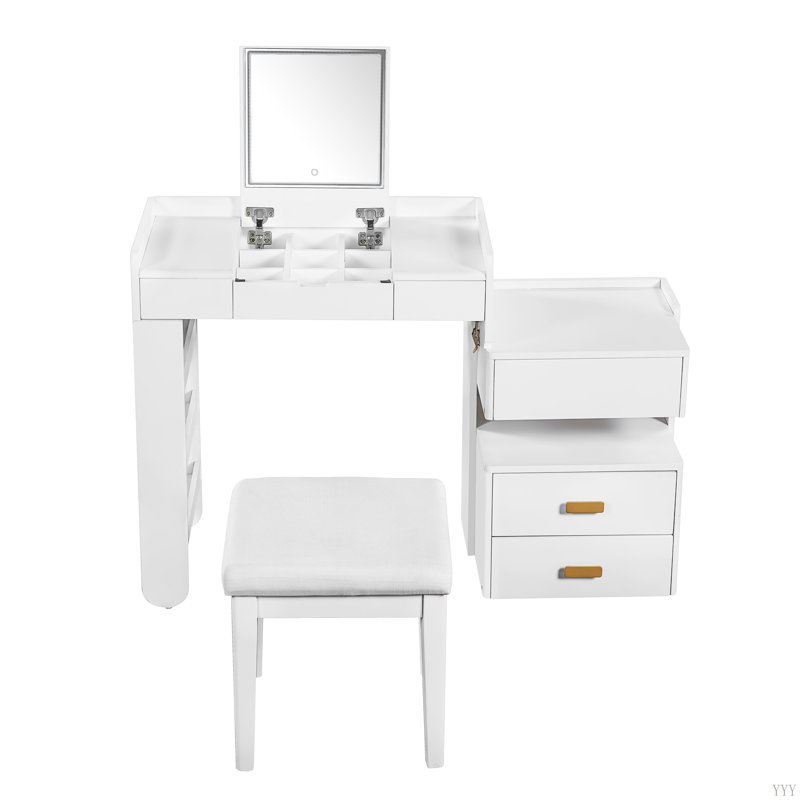 3-In-1 Makeup Vanity Desk With Flip-Top Mirror, LED Lighting, Adjustable Length & Ample Drawers - Stylish Multi-Functional Dressing Table For Home