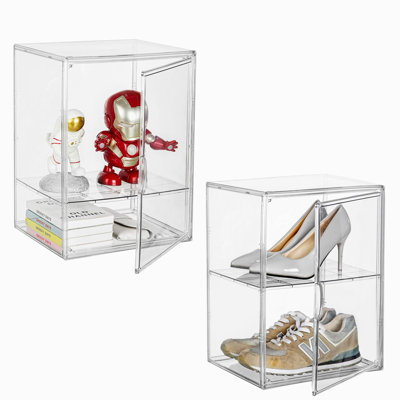 Super Large Boot Storage Boxes Clear Stackable Storage Bins, 2 Pack XX-Large Shoe Box Organizers With Magnetic Lids, Big Acrylic Display Case An Adjustable Divider
