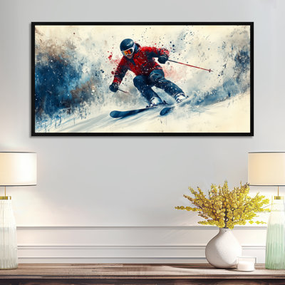 Blue White Canadian Skier at Mont Tremblant – Blue Skiing Wall Decor, Winter Framed Prints