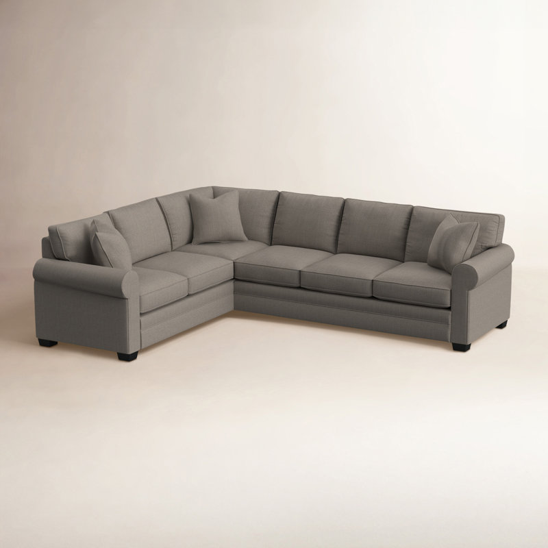 Bedford Upholstered L-Sectional, Stone Crypton Performance; 0884-83, Left Hand Facing, Honey Finish