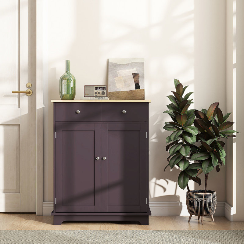 Coffee Sideboard - Solid Wood Countertop Kitchen Storage Cabinet With 2 Drawers, Doors, Adjustable Shelf Coffee Decor