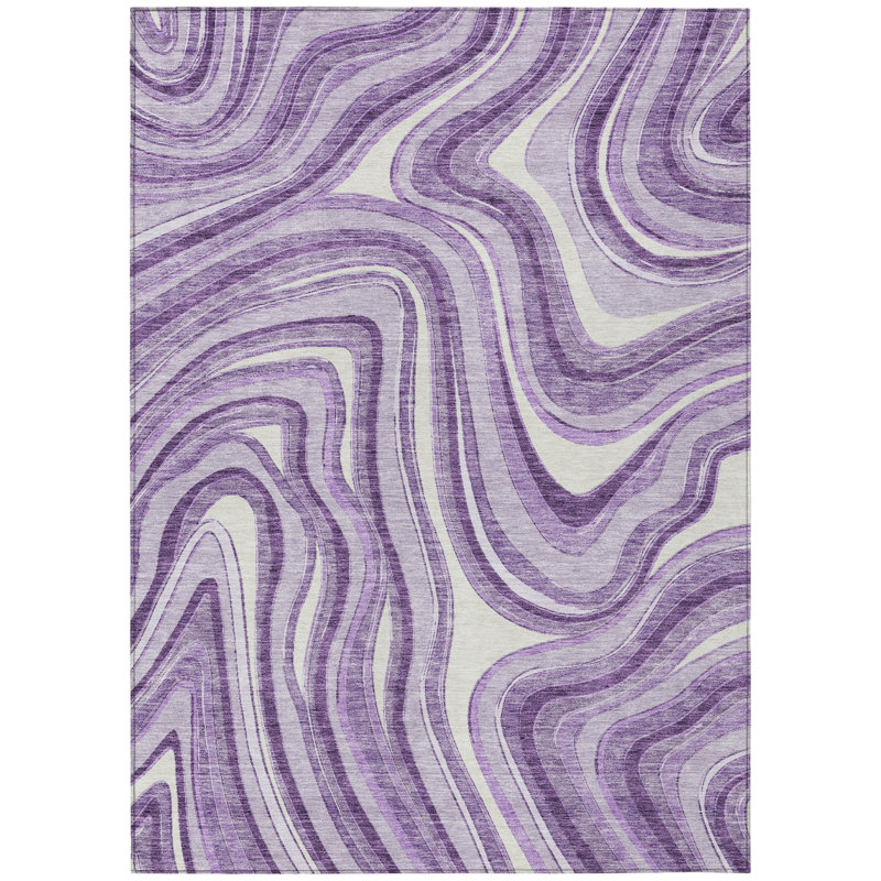 Tapis extérieur lavable abstrait mauve et ivoire 5 pi x 8 pi lavande