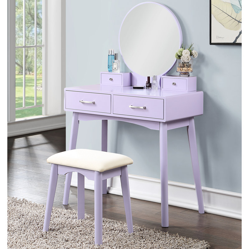 Ensemble coiffeuse et tabouret Liannon, Mauve