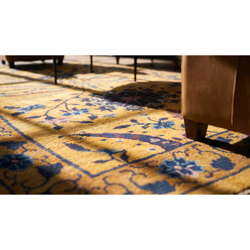 Rectangle Wool 1920s Antique Yellow / Gold Chinese Art Deco Rug