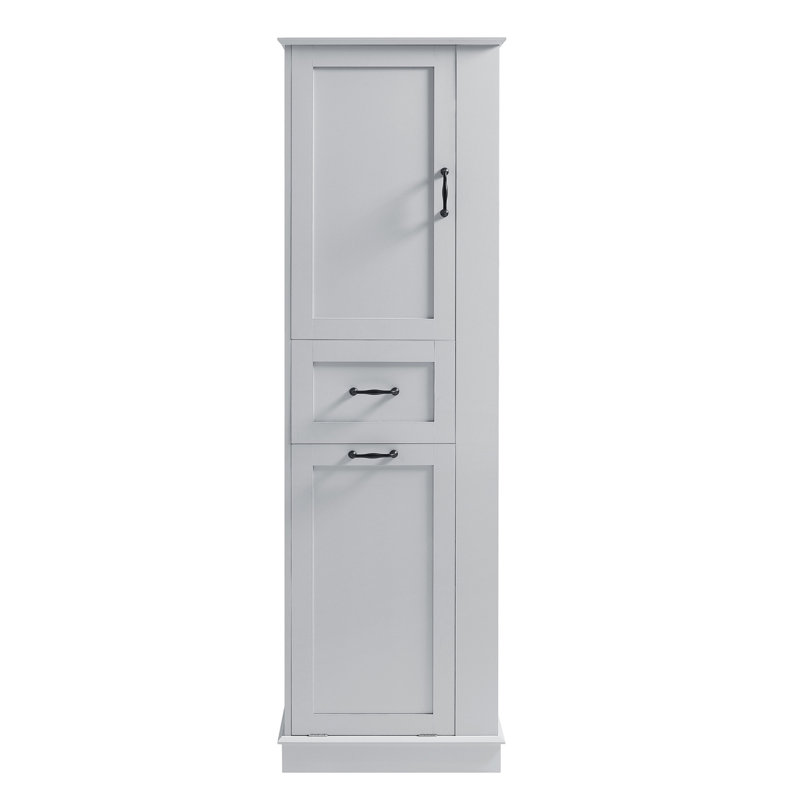 Modern Tall Storage Cabinet With Tilt-Out Compartment And Adjustable Shelves For Bathroom, Gray