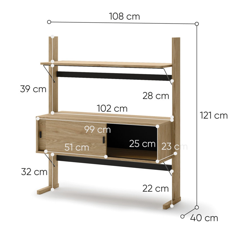 121cm H x 108cm W Standard Bookcase, (2 Shelves) 121cm H x 108cm W x 40cm D