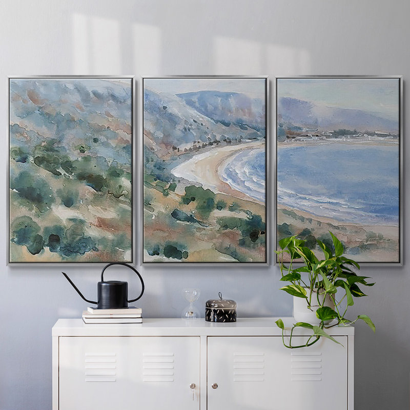 3 pièces Coastal Mist II, H 36 po x l 75 po, Encadrement argenté