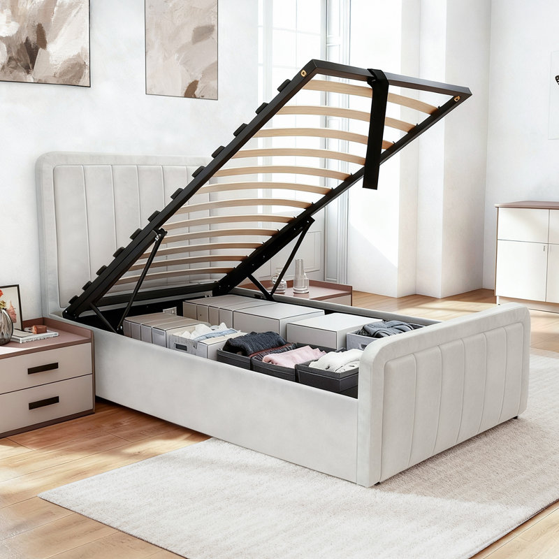 Altgeld Upholstered Ottoman Storage Bed, Cream, Single (3')
