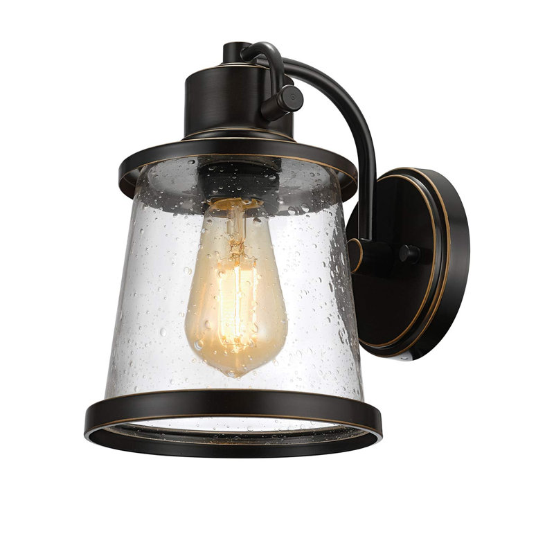 1-Light Outdoor Indoor Wall Sconce, LED Bulb Included, Oil Rubbed Bronze, Clear Seeded Glass Shade, 500 Lumen