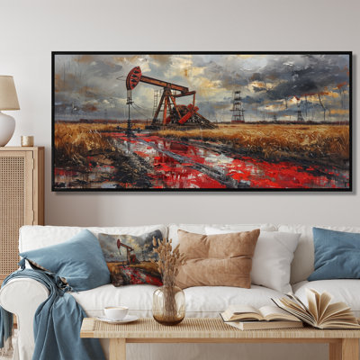 «Red Winter Oil Fields Industrial Icon I» - Art mural