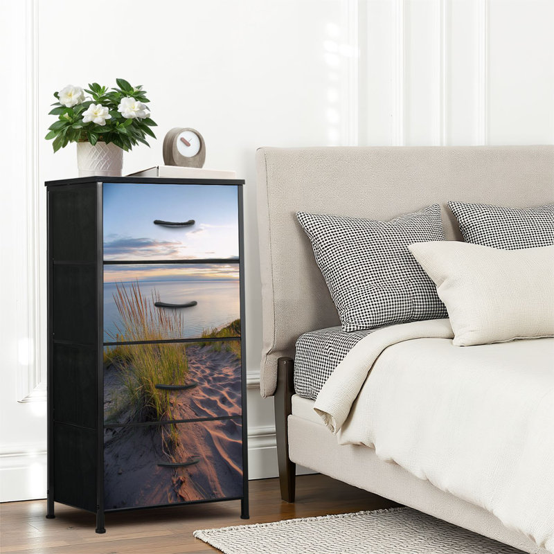 4 Drawer Dresser for Bedroom, Narrow Chest of Drawers, Wooden Top and Study Iron Frame 18"x37.5"-(WxH)