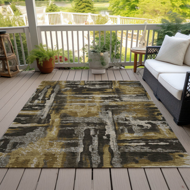 Machine Washable Indoor/Outdoor Xhevrie Coffee Rug, Rectangle 3' x 5'