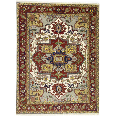 Tapis floral en laine fabriqué à la main Shylynn - crème