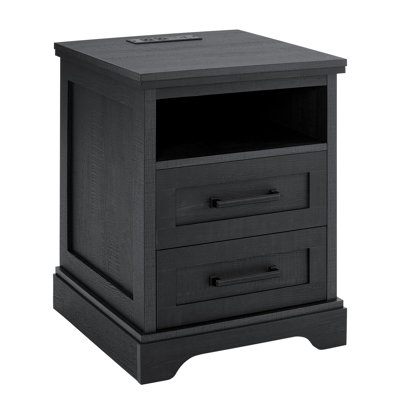 Farmhouse Nightstand with Charging Station and Large Drawers