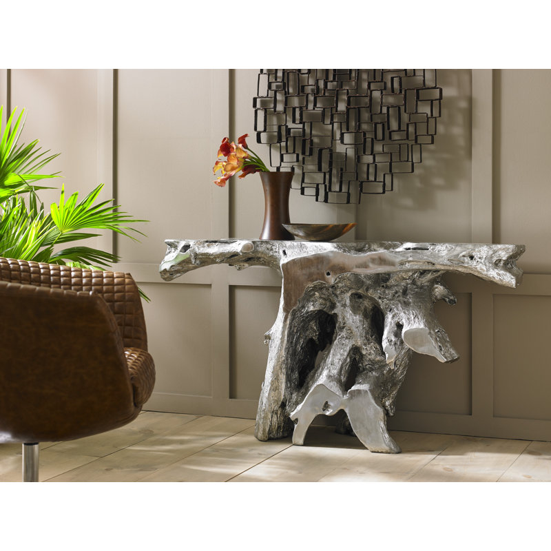 Brivo Freeform Silver Leaf Wood Console Table with Storage