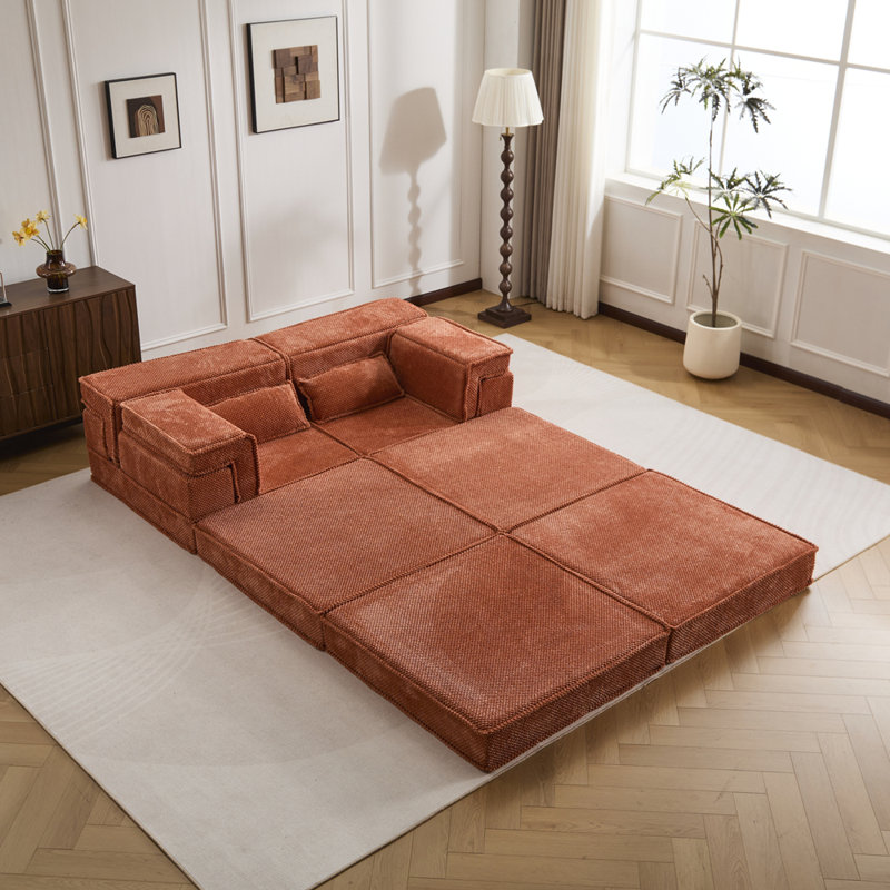 Canapé à compression Mahjong, canapé-lit convertible au sol, canapé modulaire modulaire désossé DIY, aucun assemblage requis, tissu polaire circulaire, surdimensionné 2 places avec 1 repose-pieds