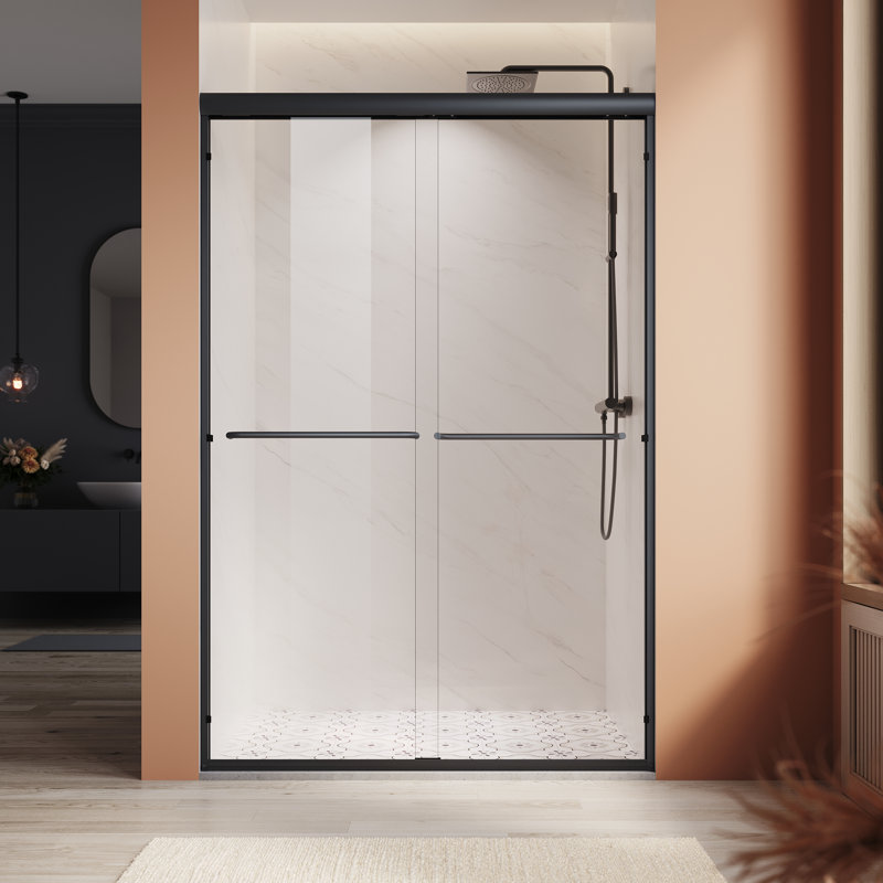 Porte de douche en verre trempé semi-sans cadre à double poignée 45 po x l 72 po x H 72 po, Noir mat